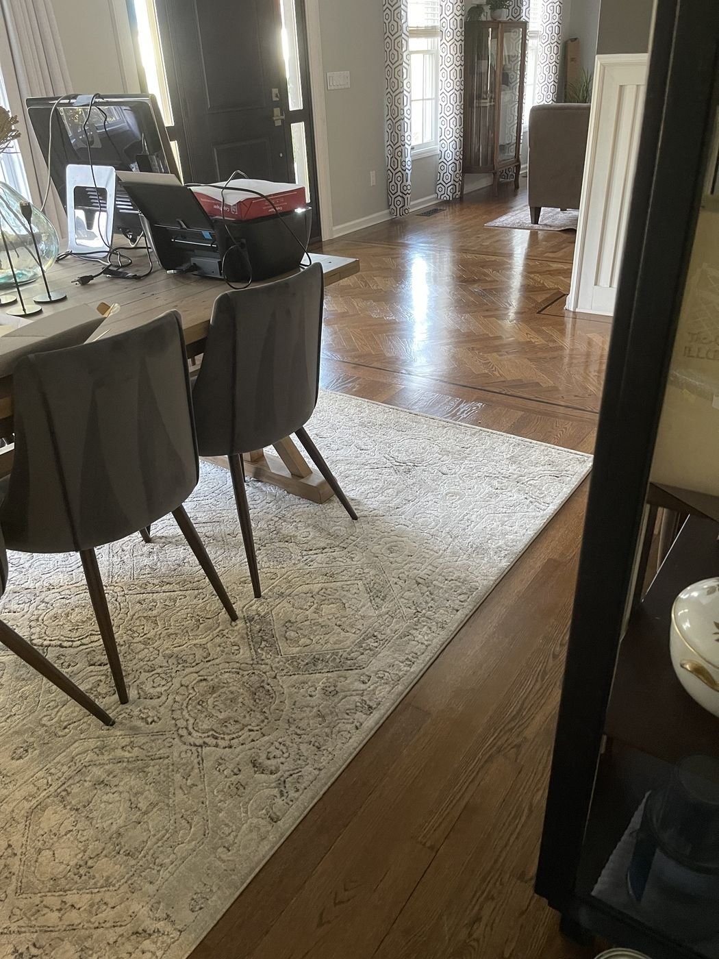 Dining room and herringbone floors